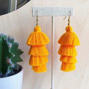 Long Cotton Tassel Earrings in Golden Yellow